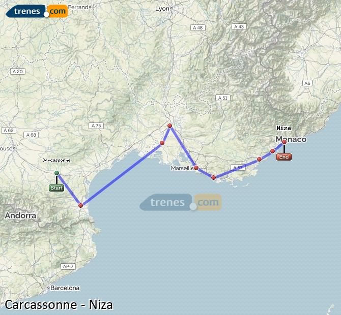 Train Carcassonne (Carcasona) to Nice (Niza)