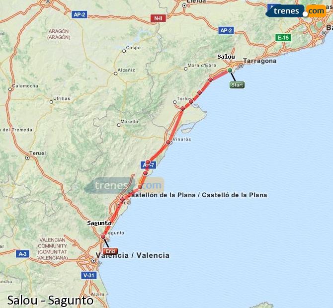 Cheap Salou to Sagunto trains, tickets from 11,65 € - Trenes.com