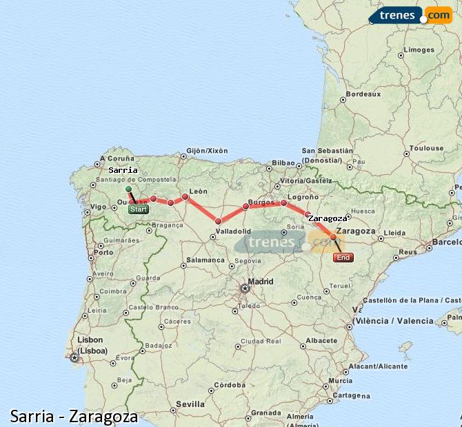 Cheap Sarria to Zaragoza trains, tickets from 52,30 € - Trenes.com