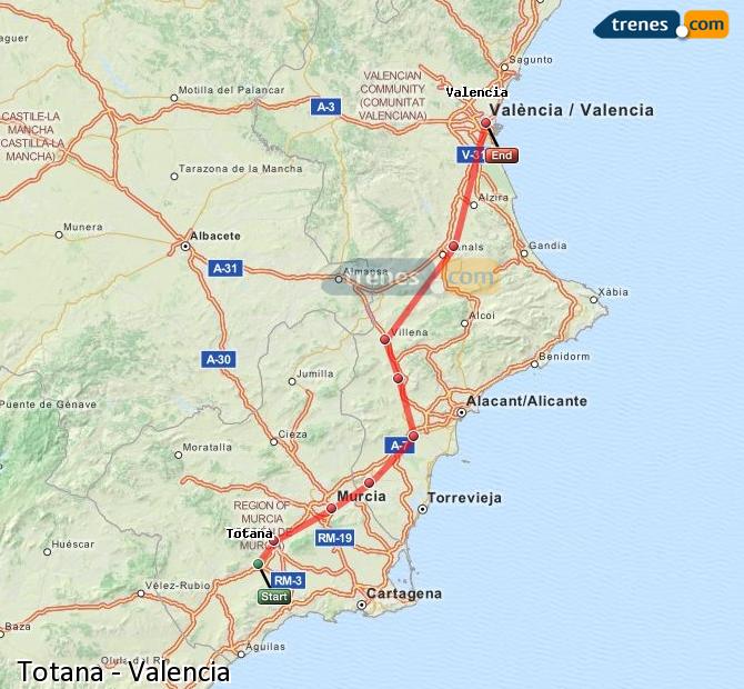 Cheap Totana to Valencia trains, tickets from 29,30 € - Trenes.com