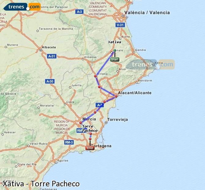 Cheap Xativa to Torre Pacheco trains, tickets from 22,10 € - Trenes.com